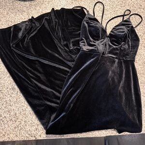 Black Velvet Strappy Dress with Side Slit Size 13